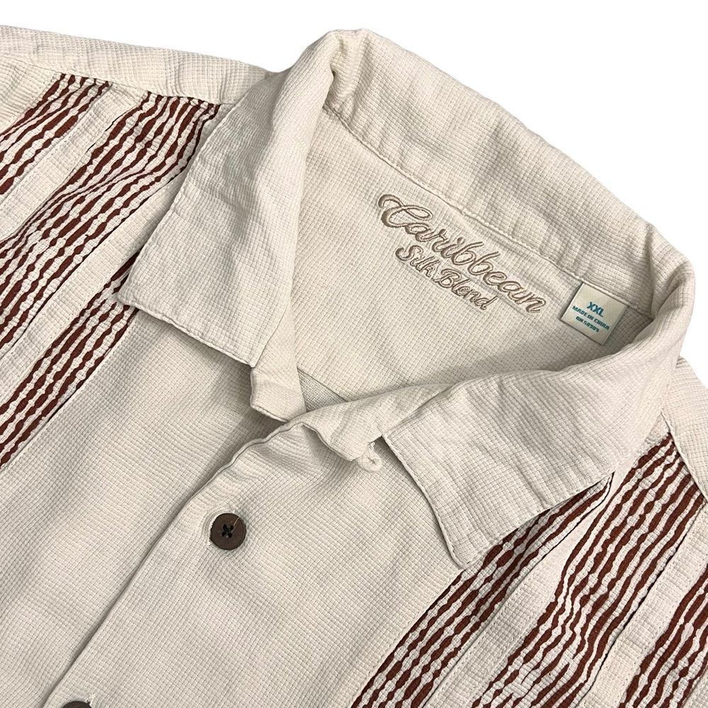 Caribbean Silk Blend‎ Men's Ecru Button Up Shirt XXL